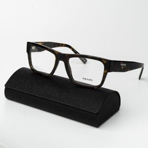 Prada Men Eyeglasses Havana Rectangle Unisex PR15YV 2AU1O1 BRAND NEW